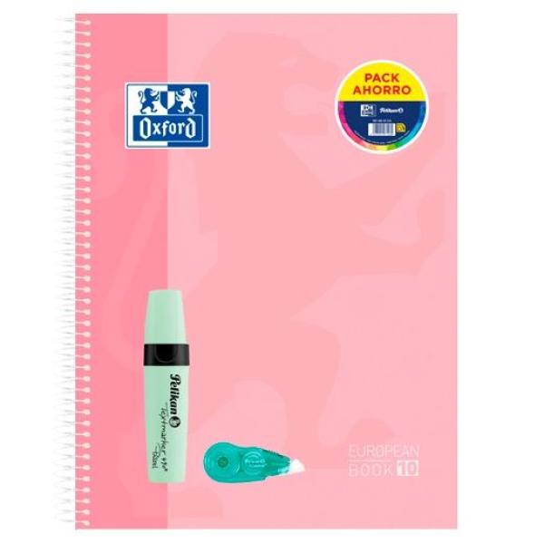 Oxford pack cuaderno europeanbook 10 touch 150h a4+ 5x5 tapa extradura + textmarker 490 + fancy roller pastel