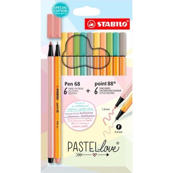 Stabilo rotuladores pen 68 y point 88 pastellove c/surtidos pastel estuche 12 ud