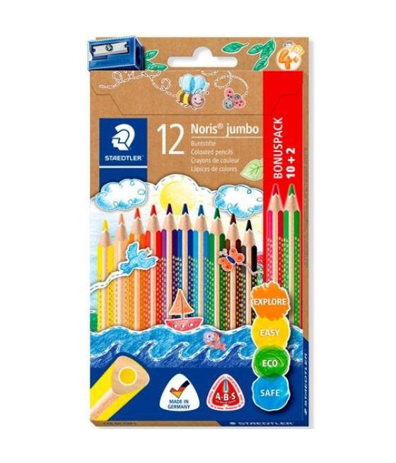 Staedtler lápices de colores jumbo 128 surtidos estuche 10+2 ud + sacapuntas de regalo