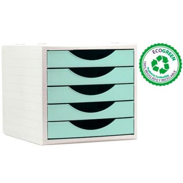 Archivo 2000 módulo organizador ecogreen sobremesa 5 cajones 340x270x260 reciclado verde pastel