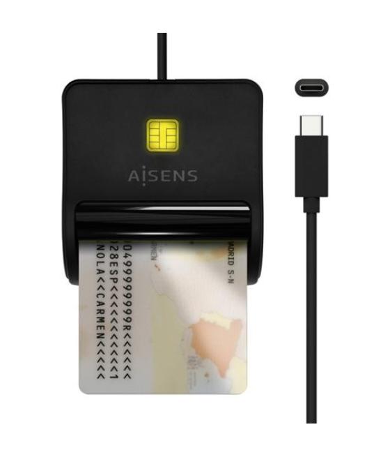Aisens lector de tarjetas inteligente dni, usb-c, negro