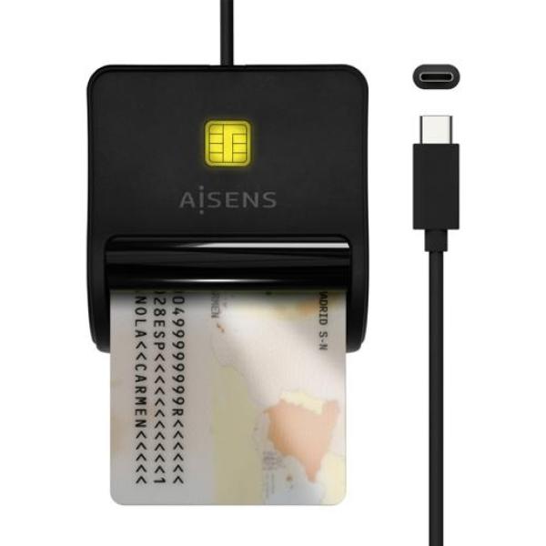 Aisens lector de tarjetas inteligente dni, usb-c, negro
