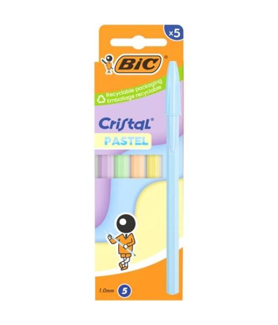 Bic bolígrafo cristal pastel 1.0mm colores surtidos blíster 5 ud