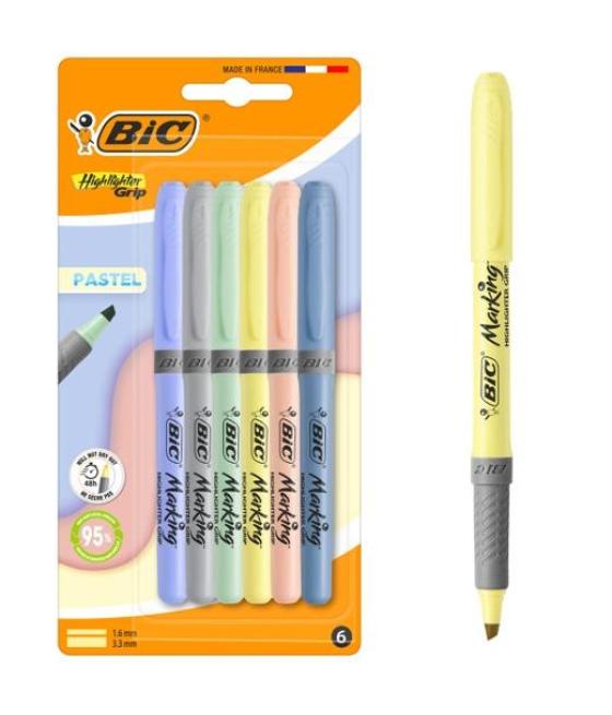 Bic marcador fluorescente highligther grip mineral pastel c/surtidos blíster 6 ud