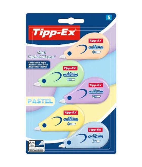 Tipp-ex corrector mini pocket mouse pastel c/surtidos blíster 5 ud