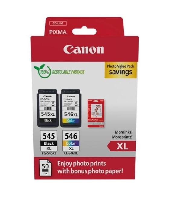 Canon tinta ecopack bk+ c/m/y + 50h papel fotográfico 10x15 para pixma tr 4551/4650/4651 - ts 3350/3351/3352/3355/3450/3451/3452