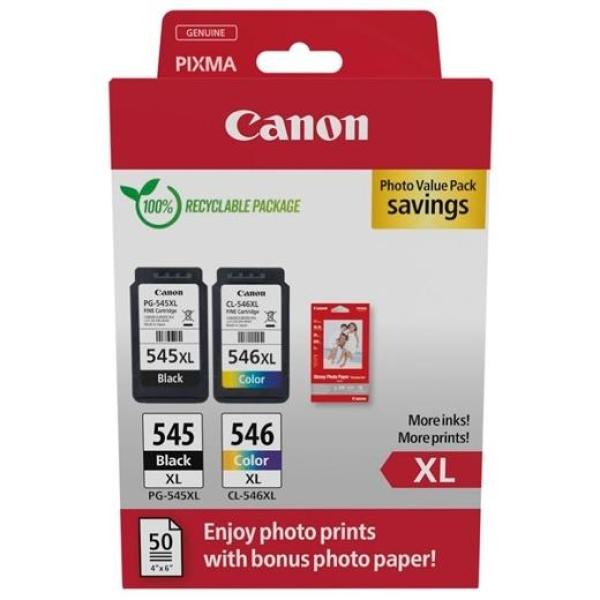Canon tinta ecopack bk+ c/m/y + 50h papel fotográfico 10x15 para pixma tr 4551/4650/4651 - ts 3350/3351/3352/3355/3450/3451/3452