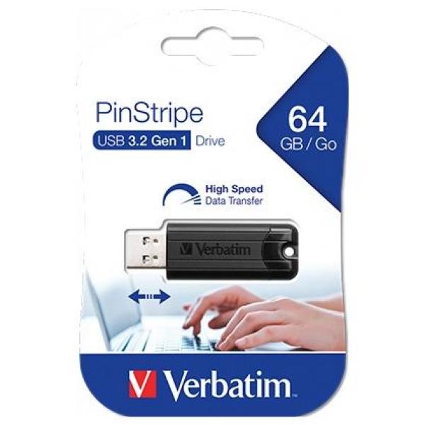 Verbatim pendrive pinstripe 64gb high speed retráctil usb 3.2 negro