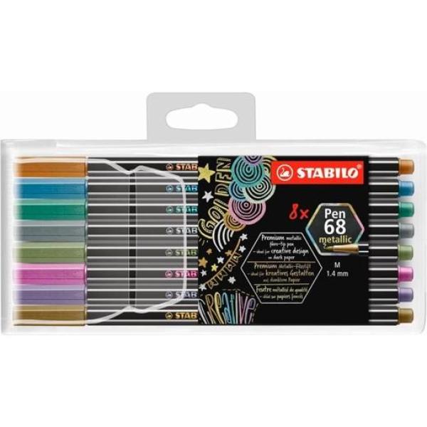 Stabilo rotuladores pen 68 metallic c/surtidos metálicos estuche de plástico 8 ud
