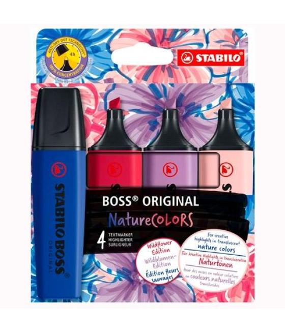 Stabilo marcador boss original naturecolors wildflower colores surtidos estuche 4 ud