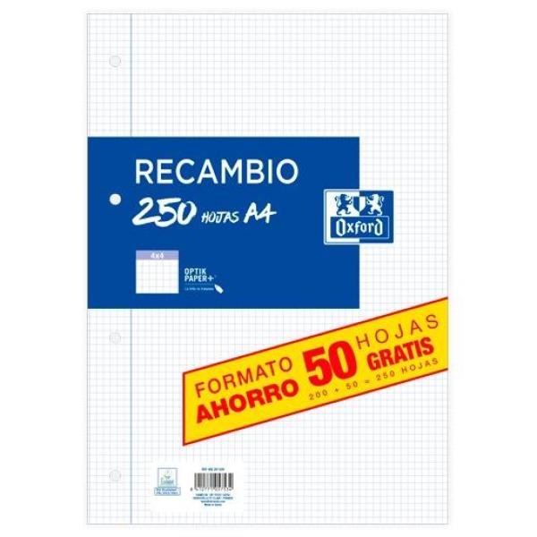 Oxford recambio paquete a4 200h + 50h gratis 4x4 con margen