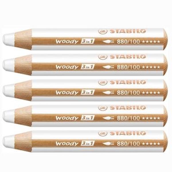 Stabilo lápices de colores woody 3 en 1 blanco estuche 5 ud