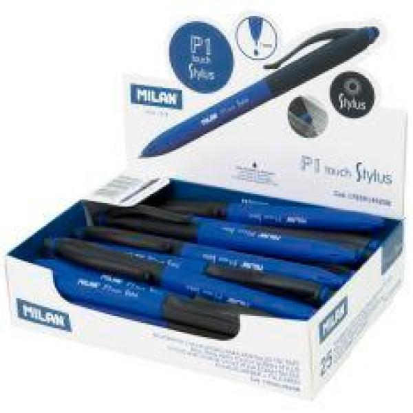 Milan bolígrafo p1 touch stylus puntero tinta azul caja expositora de 25 azul/negro