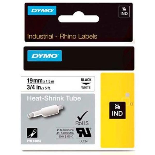 Dymo tubo termorretractil cinta id1-19 - negro sobre blanco - 19mmx1´5m - rotuladora rhino