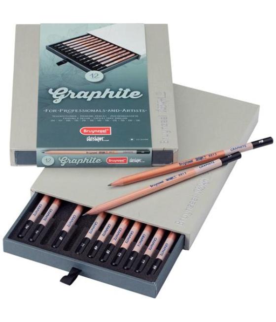 Talens bruynzeel lápices graphite design 2h a 9b estuche de lujo de 12