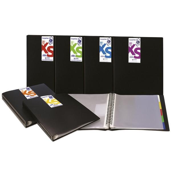 Grafoplás carpeta 20 fundas espiral a4 extraíbles calidad extra 5 separadores pp translúcido rígido in & out negro