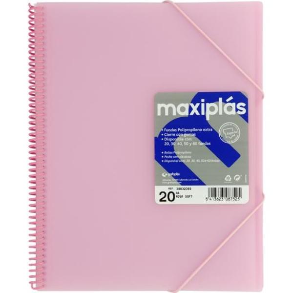 Grafoplás carpeta con fundas maxiplás espiral a4 20 fundas c/sobre pp rígido translúcido rosa soft