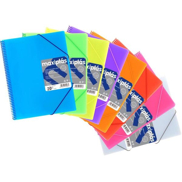 Grafoplás carpeta maxiplás en espiral con gomas con sobre contiene 30 fundas taladradas a4 amarillo