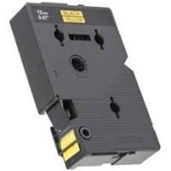 Brother cinta rotuladora laminada texto negro sobre amarillo de 12mmx7,7m