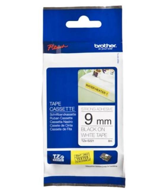Brother cinta rotuladora laminada super adhesiva texto negro sobre blanco - 9mmx8m