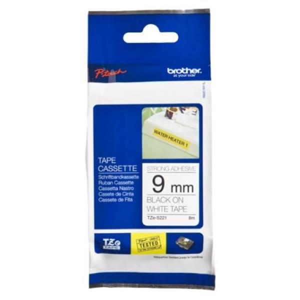 Brother cinta rotuladora laminada super adhesiva texto negro sobre blanco - 9mmx8m