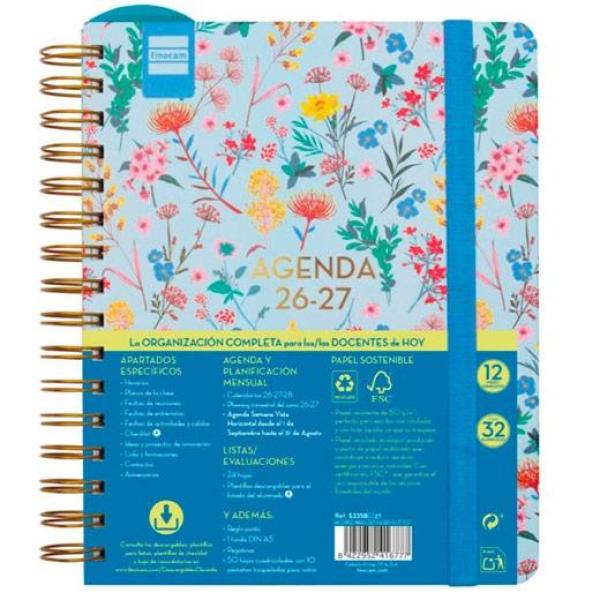 Finocam agenda docente magistral design espiral doble 4º svh flowers curso 2026-2027