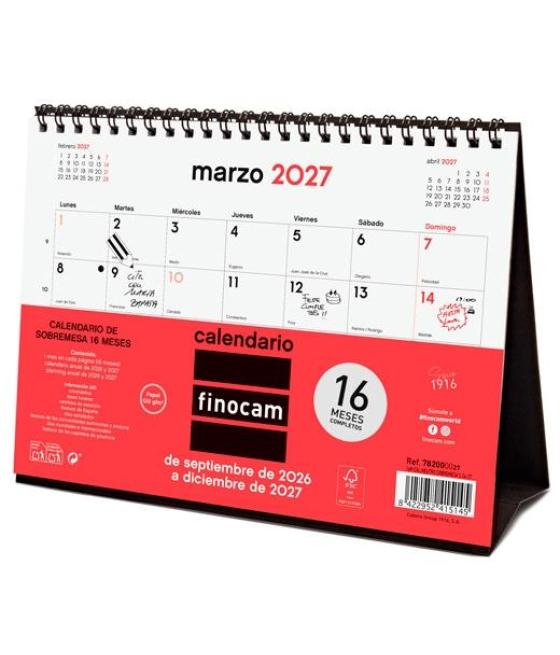 Finocam calendario de sobremesa 16 meses para escribir s-210x150mm neutro 2026-2027