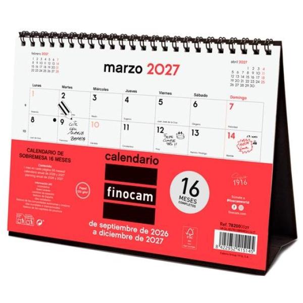 Finocam calendario de sobremesa 16 meses para escribir s-210x150mm neutro 2026-2027