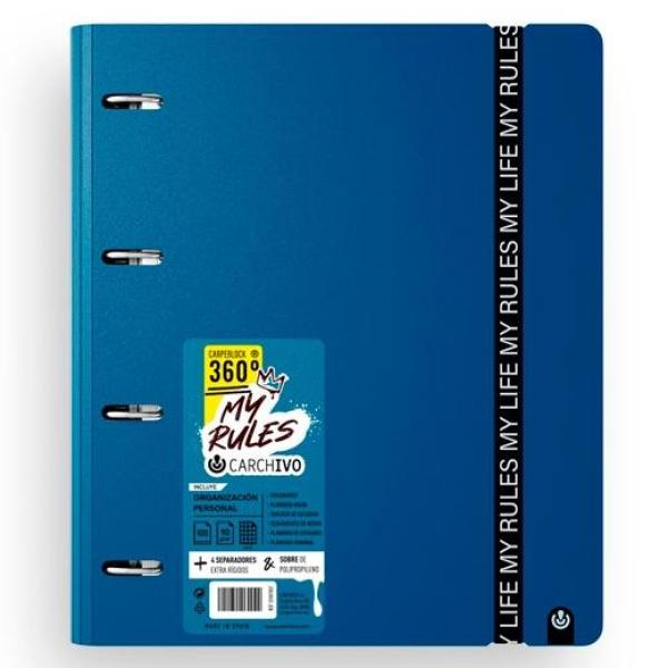Carchivo carpeblock 360 my rules con recambio 100h a4 5x5 90gr 4 separadores pp foam deep blue