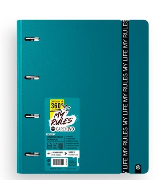 Carchivo carpeblock 360 my rules con recambio 100h a4 5x5 90gr 4 separadores pp foam deep green