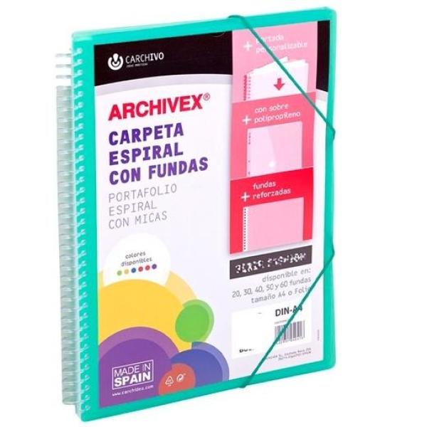 Carchivo carpeta con fundas 40 archivex star espiral a4 c/gomas sobre c/solapa personalizable verde