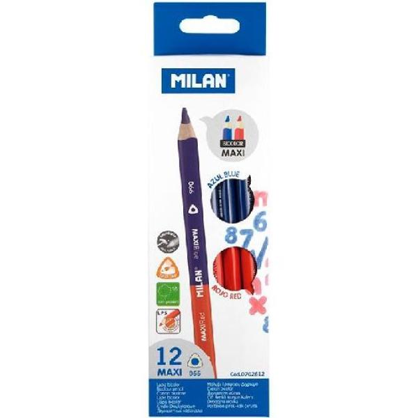 Milan lápices bicolor maxi triangulares azul/rojo caja 12 ud