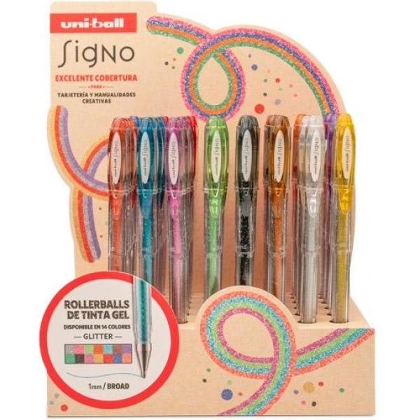 Uniball rollerball signo sparkling um-120sp glitter 1.0mm colores surtidos expositor 48 ud