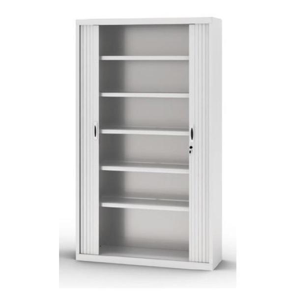 Armario metálico dos puertas persiana correderas 1980x1200x450 cm (alto x ancho x fondo) incluye 4 baldas acabado en gris. ( mon