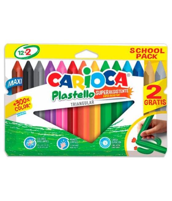 Carioca ceras plastello super resistentes triangular maxi colores surtidos estuche 12+2 ud