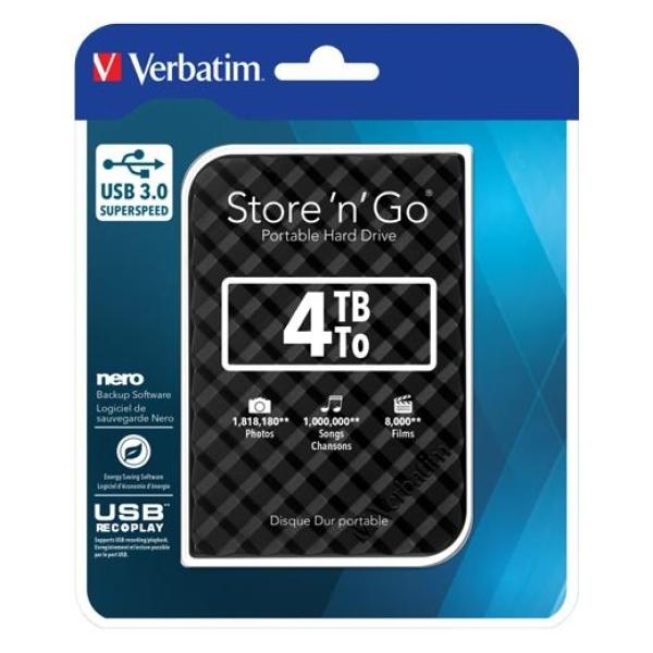 Verbatim disco duro portátil store 'n' go 4tb hdd 2.5" usb 3.0 negro