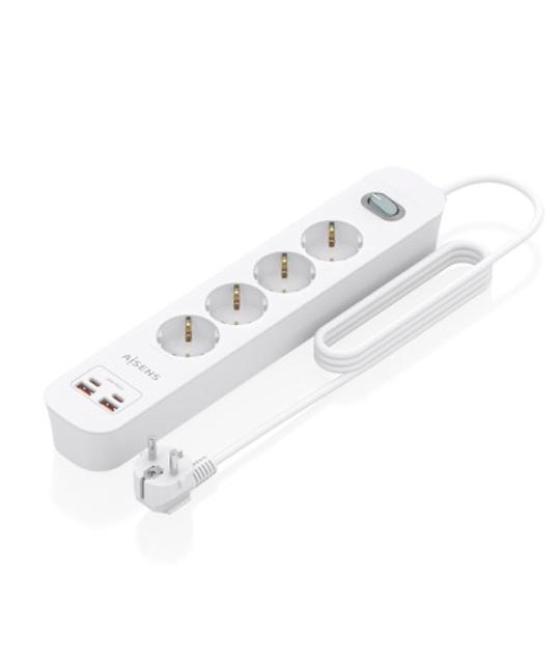 Aisens regleta de 4 tomas + 2 puertos usb-a + 2 puertos usb-c botón de apagado y encendido 1,4 metros blanco