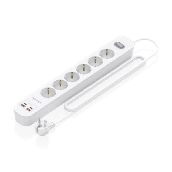 Aisens regleta de 6 tomas + 2 puertos usb-a + 2 puertos usb-c botón de apagado y encendido 1,4 metros blanco