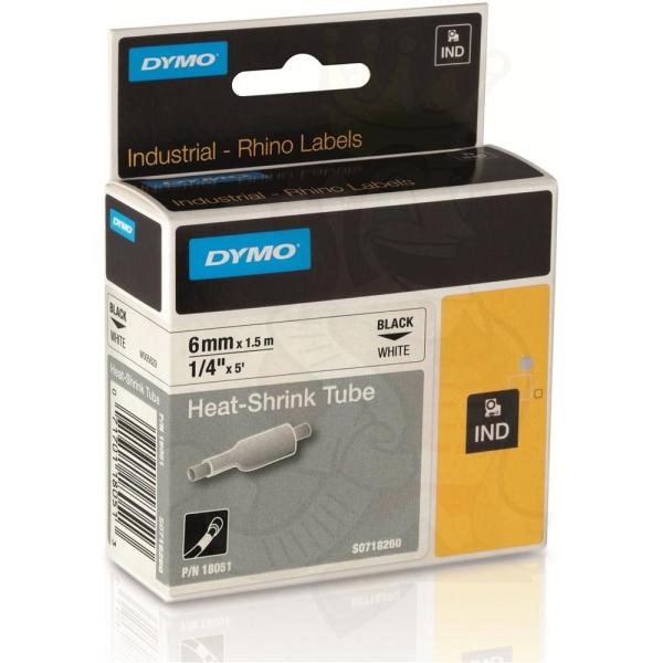Dymo tubo termorretractil cinta id1-6 - negro sobre blanco - 6mmx1´5m - rotuladora rhino