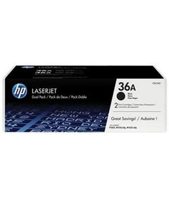Hp toner negro laserjet p1505 1505n/m1522n/m1522nf/m1120 1120n nº 36a (pack-2)