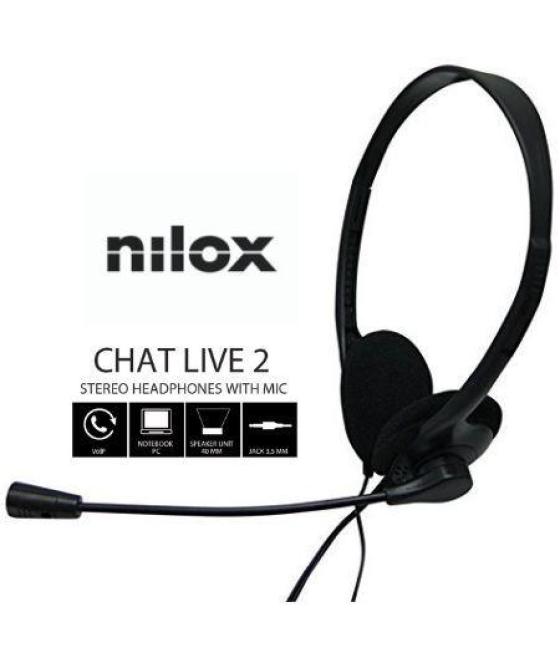 Nilox auriculares micrófono chat live 2 c/ cable jack 3.5mm negro