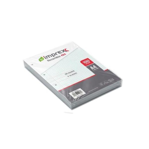 Imprex recambio 100h a4 90gr 4x4 c/margen 4 taladros