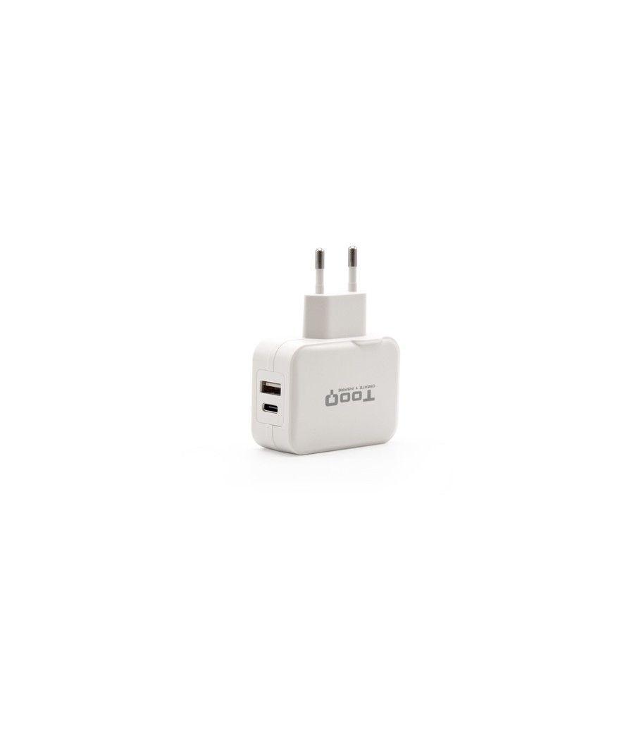 TooQ Cargador de Pared doble puerto USB-C + USB A, 27W - Imagen 1