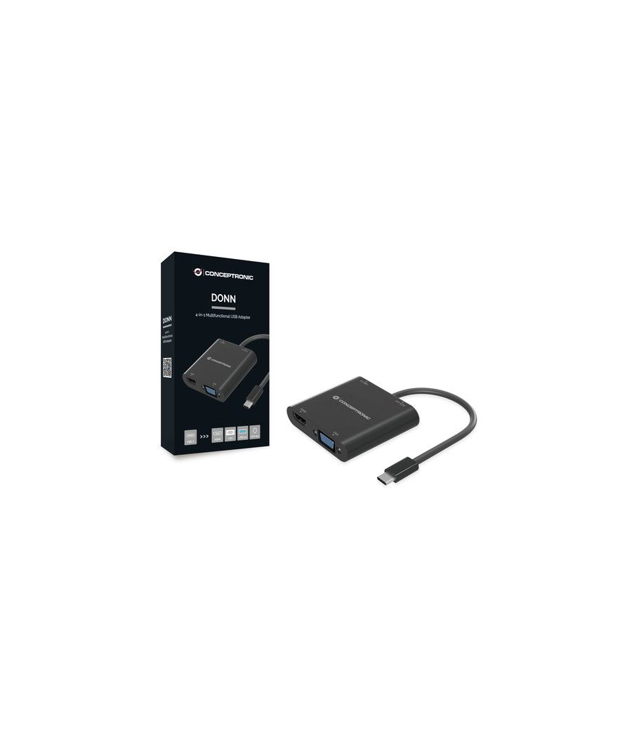 Conceptronic DONN09B adaptador de cable de vídeo 0,2 m USB Tipo C Negro - Imagen 2