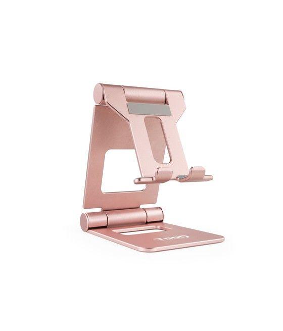 TooQ Soporte de sobremesa ajustable para teléfono / tablet hasta 10”, Rosa Velvet - Imagen 1