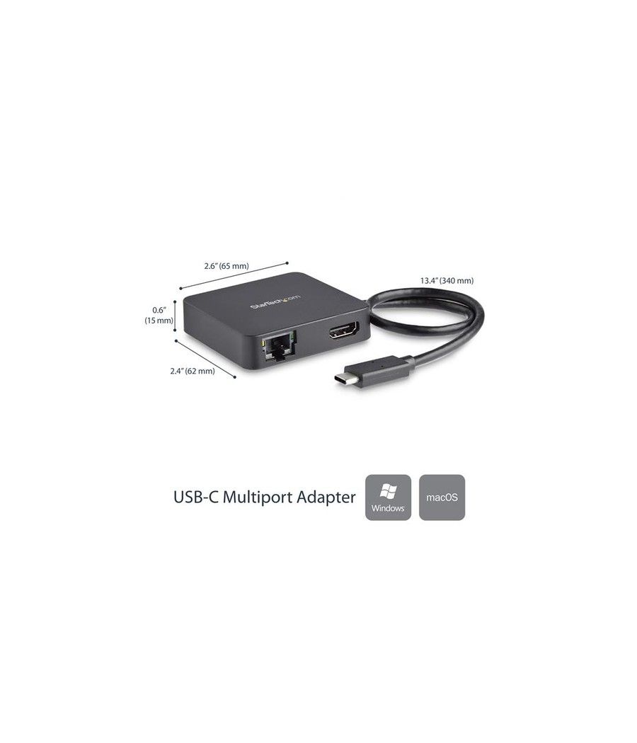 StarTech.com Adaptador Multipuertos USB Tipo C para Ordenador Portátil - Docking Station USB-C con Red HDMI 4K y USB-A - Imagen 