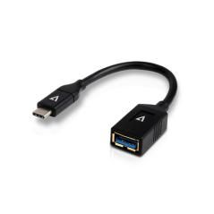 V7 Cable USB negro con conector USB 3.0 A hembra a USB-C macho 0.3m 1ft - Imagen 1