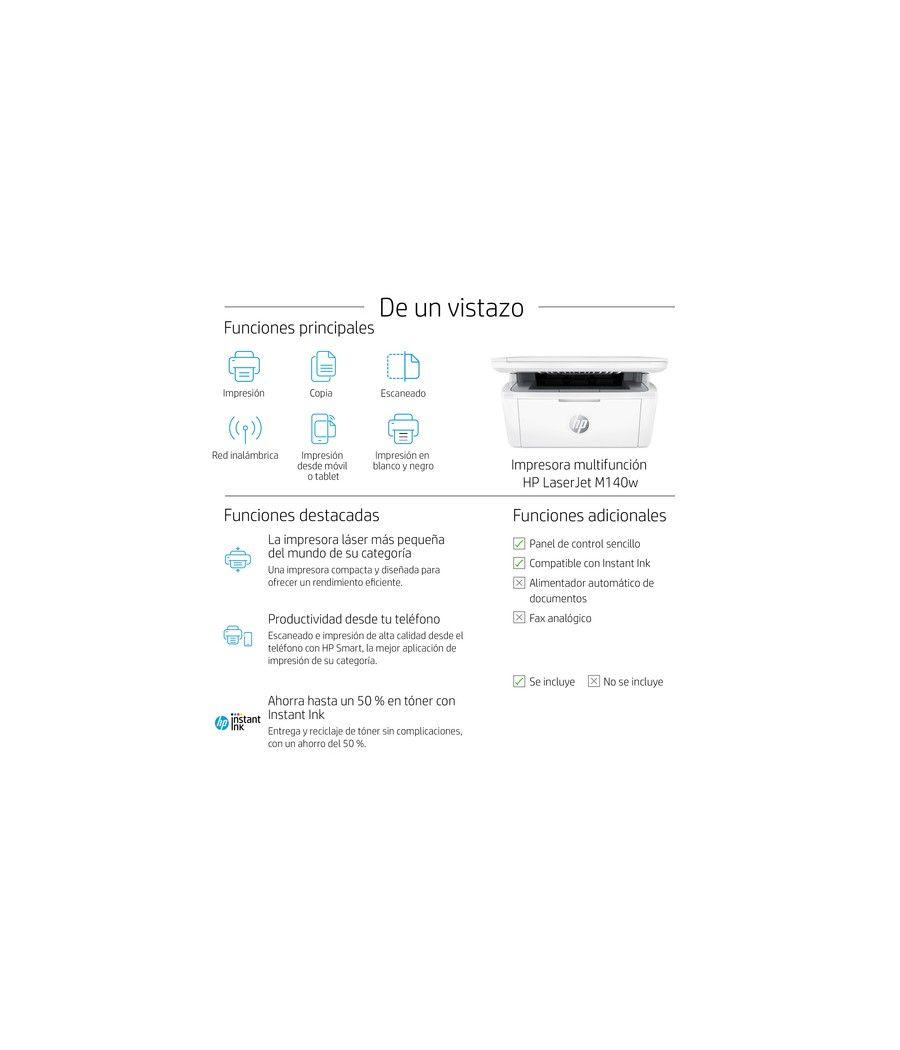 Multifunción láser monocromo hp laserjet m140w/ wifi/ blanca - Imagen 3