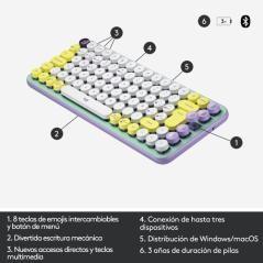 Logitech POP Keys Wireless Mechanical Keyboard With Emoji Keys teclado RF Wireless + Bluetooth QWERTY Español Color menta, Viole