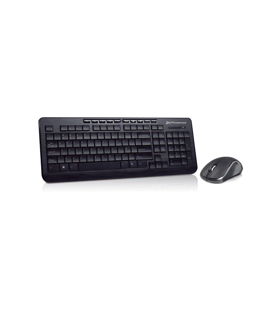 Combo teclado qwerty español multimedia phoenix phkeywireless wireless inalambrico negro + raton mouse optico inalambrico recept